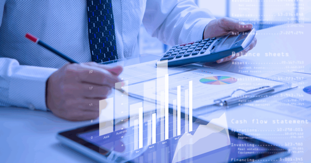5 Simple Steps to Optimize Cash Flow for Your Business 1 Businessman analyzing cash flow statements with graphs, charts, and calculator to improve financial stability.